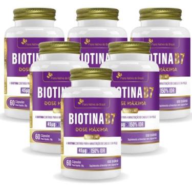 Imagem de 6x Biotina (B7) Cabelos e pele 150% IDR 60 Caps Flora Nativa - Flora N