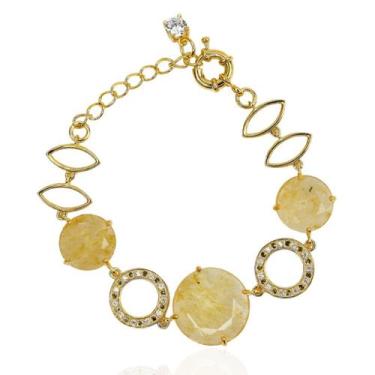 Imagem de Pulseira feminina pedra bege transparente banhada a ouro 18k - Brimatt