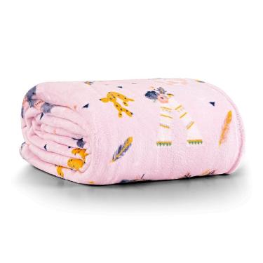 Imagem de Cobertor Manta Infantil Foxy Rosa Solteiro 2,20m X 1,50m 100% Poliéster Microfibra Flannel Macia Clara Luz Decora