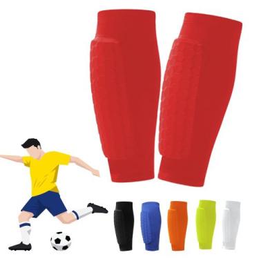 Imagem de Caneleiras de Futebol Leves com Proteção para a Panturrilha, Vermelha,