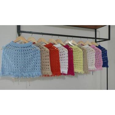 Imagem de Saia Saída de praia Tricot com Franja - Jad Moda e Malhas, Azul bebê