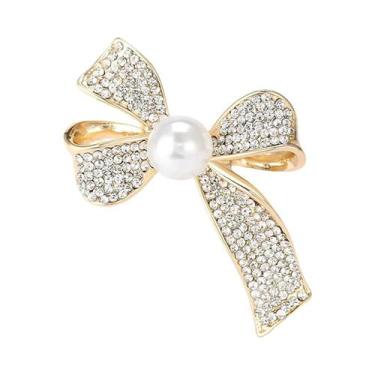 Imagem de Broche De Laço Com Pérolas E Strass Para Mulheres, Acessório De Joalhe