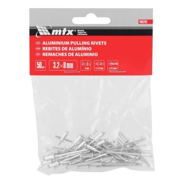 Imagem de Rebites de Repuxo Mtx 3,2 X 8mm Fixação Segura Corpo Alumínio 50 Peças MTX