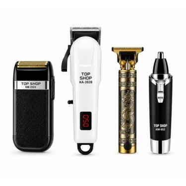 Imagem de Kit Máquinas Barbeiro Bivolt Shaver Corte Pezinho Nariz Orelha - Top S