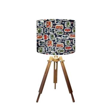 Imagem de Abajur Mesa Tripé Madeira 60cm Cores Estampadas -Md1001 Cúpula Ø30