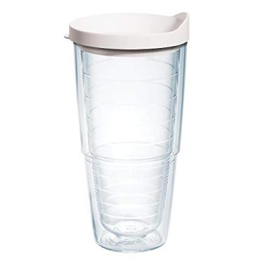Imagem de Tervis Tampa transparente e colorida feita nos EUA Copo de viagem com isolamento térmico mantém as bebidas frias e quentes, 680 g, tampa branca