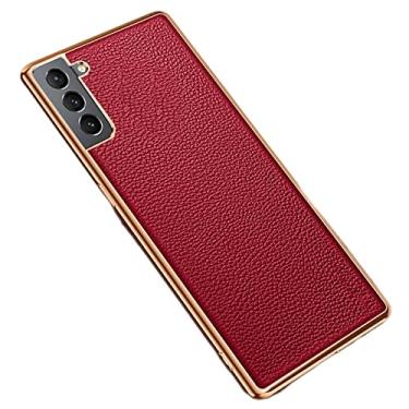 Imagem de Capa para Samsung Galaxy S21/S21 Plus/S21 Ultra, fina de couro PU para negócios elegante com absorção de choque, capa protetora de TPU (poliuretano termoplástico), vermelha, S21 Plus de 6,7 polegadas