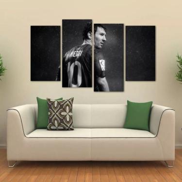 Imagem de Quadro Decorativo Messi Barcelona Quarto Em Tecido 4 Peças 1