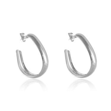 Imagem de Brinco Argola Oval Folheado Em Ródio Branco