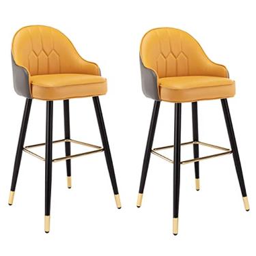 Imagem de Conjunto De 2 Bancos De Bar De Couro Pu, Banco De Bar De Altura De Balcão, Pernas De Metal Cromado Preto De Couro Nappa Com Apoio Para Os Pés, Cadeira De Ilha De Cozinha De 26" Para Café, Bar, Bar