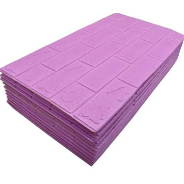 Imagem de QIHANG Autoadesivo à prova d'água tijolo PE papéis de parede 3D adesivo de parede para sala de estar papel mural quarto TV fundo adesivos decorativos (10 pçs rosa roxo)