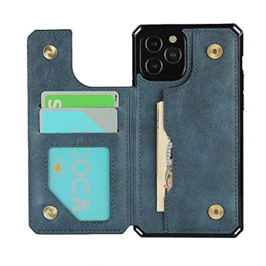 Imagem de Capa de couro premium slim fit de luxo para iphone 11 12 mini pro xr xs max x 7 8 plus slots para cartão de carteira à prova de choque, azul, para iphone 12