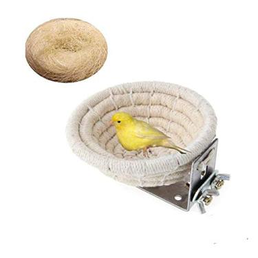 Imagem de (1 bird nest 1 coco fibre) - Bird Nest Handmade Cotton Weave Hemp Rope Nests Birds Breeding Hatching Nest Parrot Nesting Box Cage Hatch House Hut Cave Raffia Fibre for Parrots Parakeet Cockatie