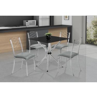 Imagem de Conjunto para Cozinha Mesa Lana 80x80cm com 4 Cadeiras Ortenia Aço Nobre Móveis Cromado/Cinza/Preto