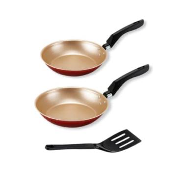 Imagem de Jogo de Frigideiras Francesas 18cm e 22cm Antiaderente com Espátula Cereja com Dourado Não Gruda Kit Conjunto Topázio