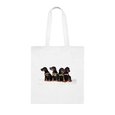 Imagem de Bolsa para cães do grupo de filhotes de Dobermann, presente de cachorro Dobermann filhotes, aniversário de cachorro Dobermann bolsa de ombro para cães Dobermann, cachorrinhos de Dobermann Dobermann Sacola reutilizável para cães, Branco