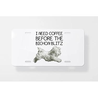 Imagem de Capa para placa de carro I Need Coffee Before Bichon Blitz – Capa para placa de carro – Capa para placa de carro 15 x 30 cm