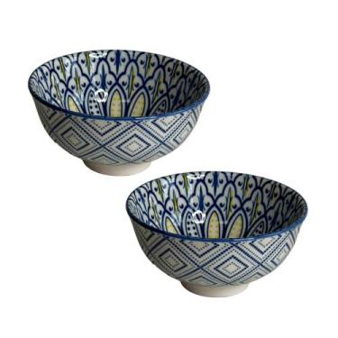 Imagem de Conjunto Bowls Cerâmica 2 Pcs Mandala Azul E Amarelo 11,5cm - Unik Hom