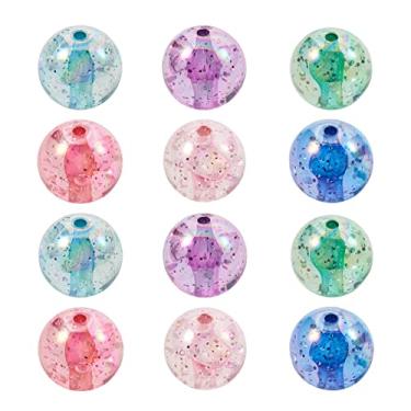 Imagem de Cheriswelry 100 peças de contas de bola de chiclete de cristal AB de 20 mm com pó de glitter contas espaçadoras soltas de goma para colar de pulseira joias faça você mesmo contas de artesanato