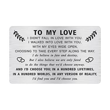 Imagem de MOQIYXL I Love You Gifts for Him, Valentines Day Card for Men, Gifts for Groom On Wedding Day, I Choose You, Gravado Metal Carteira Cartão Insert