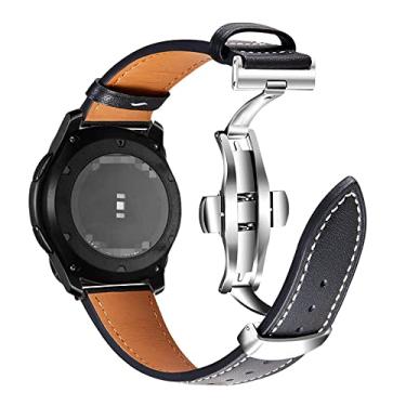 Imagem de Para Samsung Galaxy Watch pulseira de couro delicada 22 mm 20 mm fivela borboleta relógio Samsung pulseira de couro escolha feminina escolha masculina (fivela de prata preta, 22 mm)
