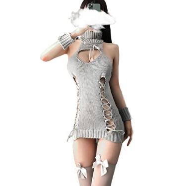 Imagem de Temptshow Ladies sexy sweater pajamas Japanese students cosplay large underwear (gray1)