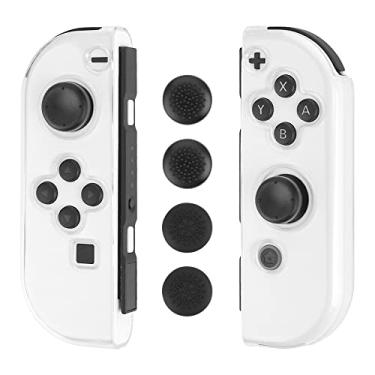 Imagem de FANPL Capa protetora para Nintendo Switch & Switch OLED Joy Con, capa de joystick Joycon transparente com 6 tampas de aperto de polegar, controle Jon Con macio capa de TPU confortável e