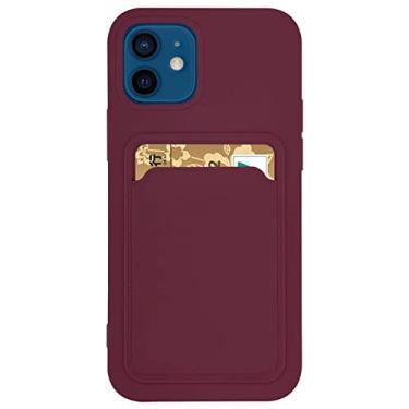 Imagem de Suporte de cartão capa de telefone de silicone macio para iphone 13 11 12 14 pro max mini xs xr x 6s 6 8 7 plus se capa de carteira de doces à prova de choque, vinho, para iphone 14 pro