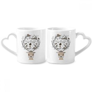 Imagem de Conjunto de canecas de porcelana para casais, presente para casa de Natal, cervo, coração, copo para amantes