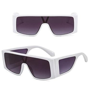 Imagem de Óculos de sol da moda com armação retangular tendências superdimensionados designer de luxo peça única óculos de sol branco hip hop grandes tons masculinos, cinza branco, tamanho único