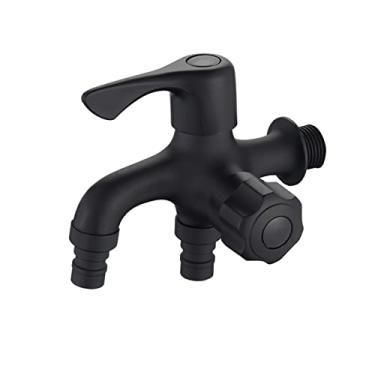 Imagem de LIDON Torneira da máquina de lavar preta uma em duas saídas torneira da máquina de lavar uso duplo divisor de torneira de latão torneiras de latão ao ar livre para banheiro, preto D (cor: preto C)