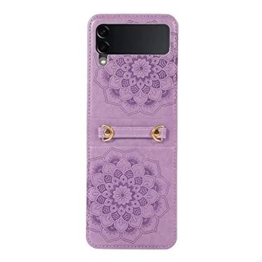 Imagem de Capa de telefone retrô Mandala Crossbody para Samsung Galaxy Z Flip 4 3 5G à prova de choque PU couro capa traseira com cordão, roxo, para Galaxy Z Flip4 5G