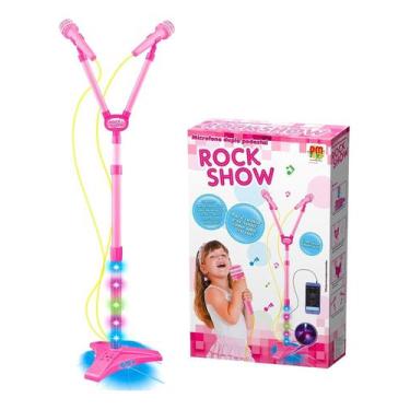 Imagem de Microfone Infantil Rosa C/ Som E Entrada Mp3 Criança Cantar - Dm Toys