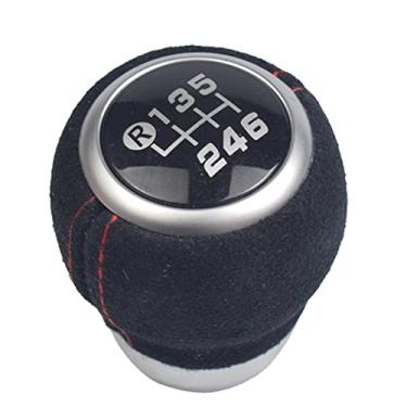 Imagem de Hacreyatu Car-Styling Manete de câmbio de couro de 6 velocidades para Subaru Impreza WRX STI 2009 2010 2011 2012 2013 2014 2015 2016 2017 2018 (capa preta de camurça preta + R marcado na parte