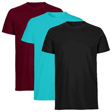 Imagem de Kit com 3 Camisetas Masculinas T-Shirt Slim Tee Básicas Algodão – Slim Fitness Fashion - Turquesa - Vinho - Preto - GG