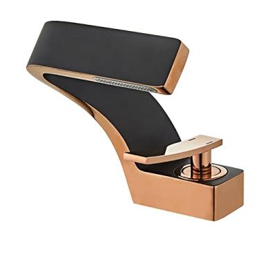 Imagem de Torneira para lavatório montada no convés do banheiro Torneira para pia preta Furo único Torneira misturadora quente e fria, café leve