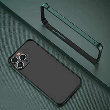 Imagem de Para iPhone 12 Pro Case Armação de Metal Ultra Fino Alumínio TPU Bumper Protect Cover para iPhone 12 13 Mini 13 Pro Max Cases,verde,Para iPhone 12 Pro