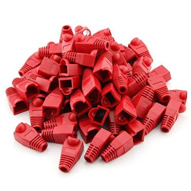 Imagem de GFORTUN Pacote com 100 conectores de cabo de rede de computador Ethernet RJ45, capa de plugue modular, plástico macio, Vermelho