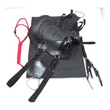 Imagem de Sela Americana Preto Simples Completa Couro 16 Polegadas Arreada Nova + Acessórios