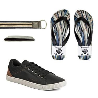 Imagem de Kit Sapatênis Polo State Ravy Preto + Chinelo Abstract+ Cinto Gorgurão E carteira Preta Brinde (43)