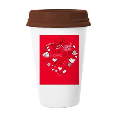 Imagem de Caneca de cerâmica para o Dia dos Namorados com coração vermelho e branco