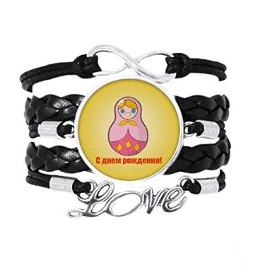 Imagem de OFFbb-USA Linda pulseira russa Matryoshka de aniversário, acessório de amor, pulseira de couro torcido para presente