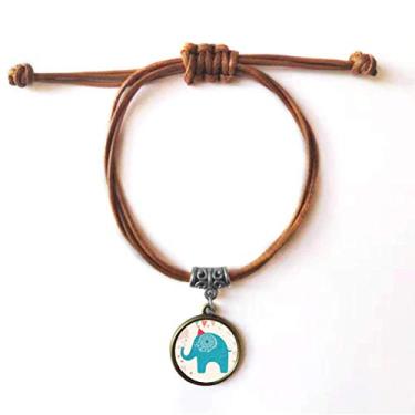 Imagem de DIYthinker Pulseira colorida de couro com bandeira azul elefante chapéu vermelho pulseira marrom joia presente