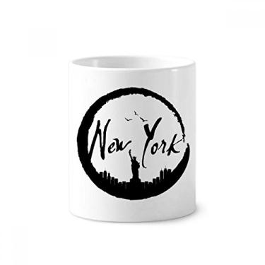 Imagem de New York USA Liberty contorno de caneta escova de dentes caneca, suporte de cerâmica