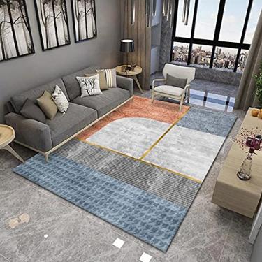 Imagem de jia cool Tapete contemporâneo Boho estilo retrô abstrato para sala de estar, tapetes antiderrapantes para áreas internas/externas, 139 x 200 cm, geométrico-196
