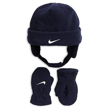 Imagem de Nike Infant/Toddler Boy's 2-Piece Swoosh Fleece Hat & Mittens Set (2/4T, Obsidian)