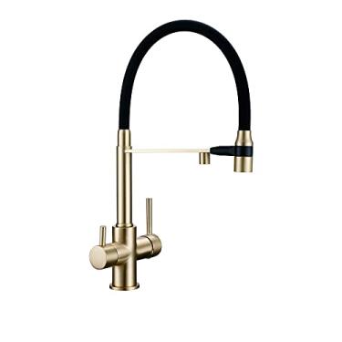 Imagem de Torneira de cozinha em níquel escovado, torneira de cozinha com alça dupla, torneira de cozinha em cromo fosco, latão, furo único, torneira para pia, 3 vias, T2