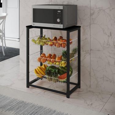 Imagem de Fruteira Com Suporte Para Micro-Ondas Barcelona Aço Preto Cesto Branco Tampo Preto Cor:...