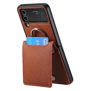 Imagem de Porta-anel magnético carteira de couro para cartões Solt Case para Samsung Galaxy Z Flip 4 Flip4 Flip3 5G Zflip4 Kickstand Capa vertical, marrom, para Samsung Z Flip 4