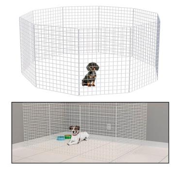 Imagem de Cercado Móvel para Cachorro Coelho 10 Telas 80cm Altura Cercadinho Pet para Adestrar Filhotes Branco